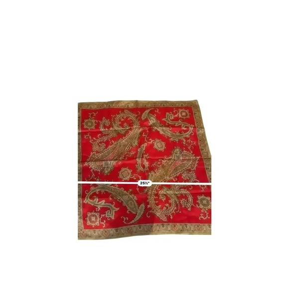 Sr Michaud Red & Gold Paisley Pattern Rayon Satin Made In Italy Table Runners - Picture 5 of 6